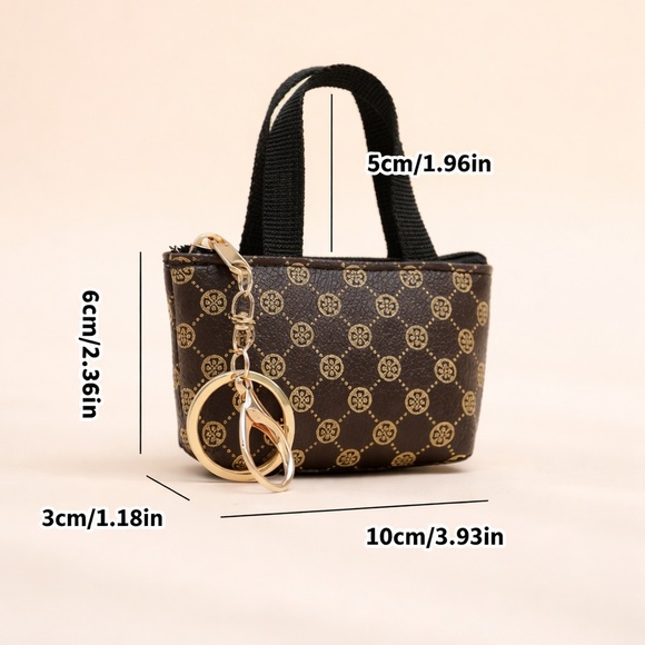 Brown KEYCHAIN Patterned Mini Tote Bag keychain - Picture 3 of 7